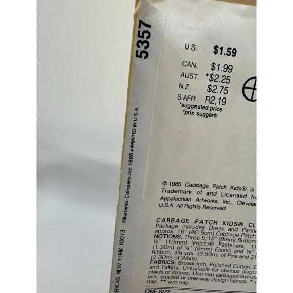 See & Sew 5357 Cabbage Patch Kids Doll Clothes Sewing Pattern 1985 Cut Complete - Picture 4 of 8